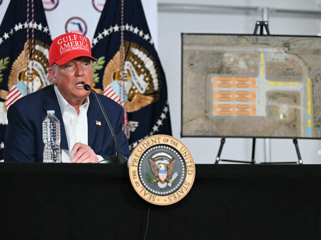 US President President Donald Trump speaks after touring a migrant detention center, dubbe