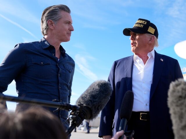 gavin-newsom-trump-california-AP President Donald Trump talks with California Gov. Gavin Newsom after arriving on Air Force