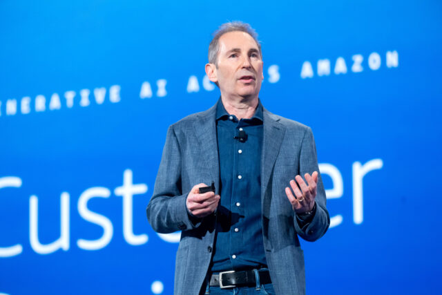 AWS re:Invent 2024 LAS VEGAS, NEVADA - DECEMBER 3: Amazon CEO Andy Jassy speaks during a keynote address at A
