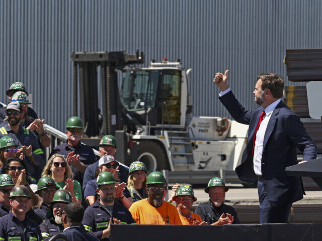 Vice President JD Vance Tours Nucor Steel Berkeley In South Carolina HUGER, SOUTH CAROLINA - MAY 1: U.S. Vice President JD Vance gives a thumbs up after speaki