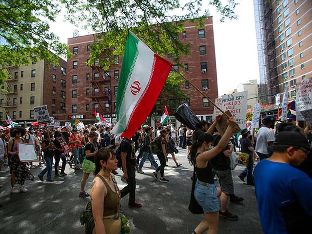Demonstrators march as they protest the U.S. attacks on Iran on June 22, 2025, in New York