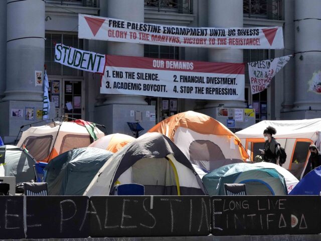 Pro-Palestinians protesters set up tents in front of Sproul Hall at UC Berkeley in Berkele